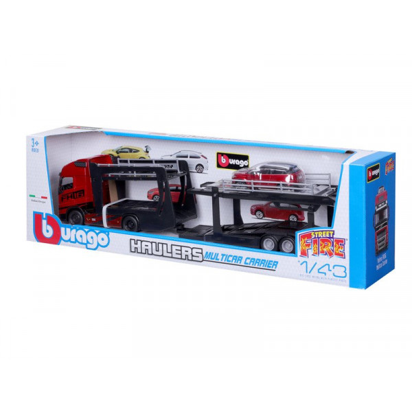 Bburago Street Fire - Volvo FH16 tréler + Land Rover 1:43