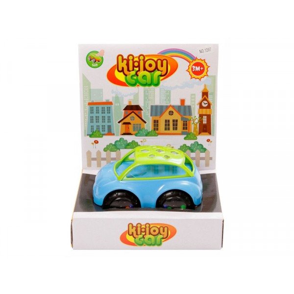 Készségfejlesztő bébi kisautó - kék-zöld, 13 cm