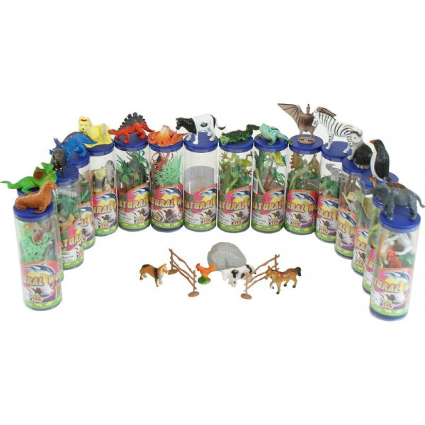 Műanyag állatfigurák 22 cm-es hengerben 4 db/csom