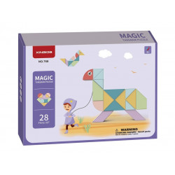 Mágneses tangram 28 db+feladvány kártyák+megfejté