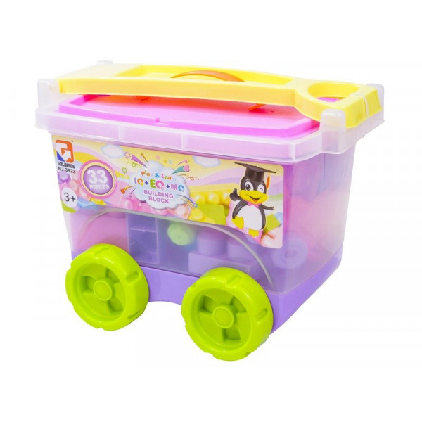 Építőkocka kiskocsiban 33 darabos készlet