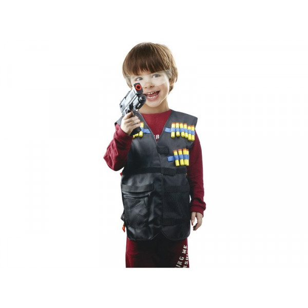 Rendőr jelmez: mellény, szemüveg, pisztoly és löv