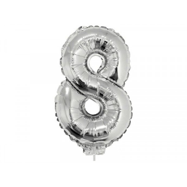 8 szám alakú fólia lufi, ezüst, 41,6 cm 84785