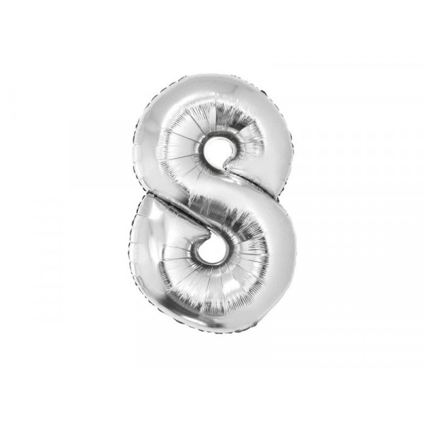 8 szám alakú fólia lufi, ezüst, 80 cm 84541