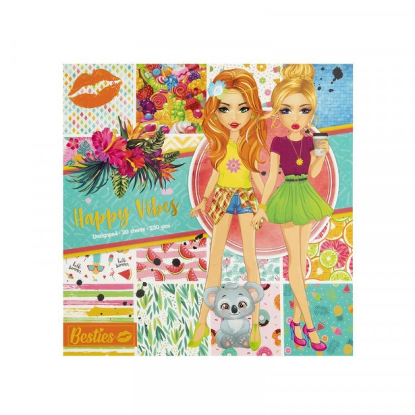 Besties - Happy vibes 25x25 cm színes lapok a divattervezõhöz, 20 db