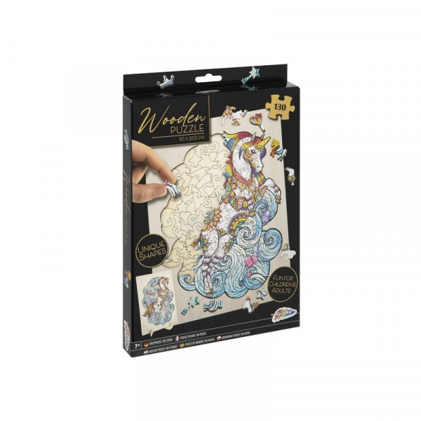 Fa puzzle Unikornis egyedi formák 130 db - keret 30 x 22 cm - FSC fa