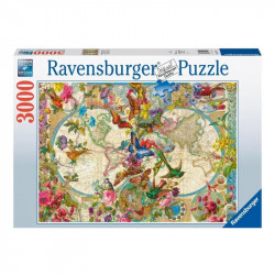 Puzzle 3000 db - Világtérkép és pillangók 3000+ darabos puzzle Ravensburger