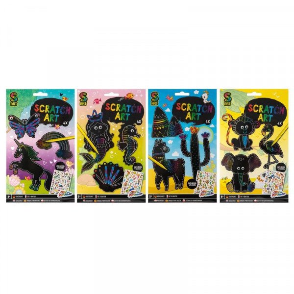 Csináld magad állatos képkarcoló 4 db/csomag, kaparó tollal, 4 féle