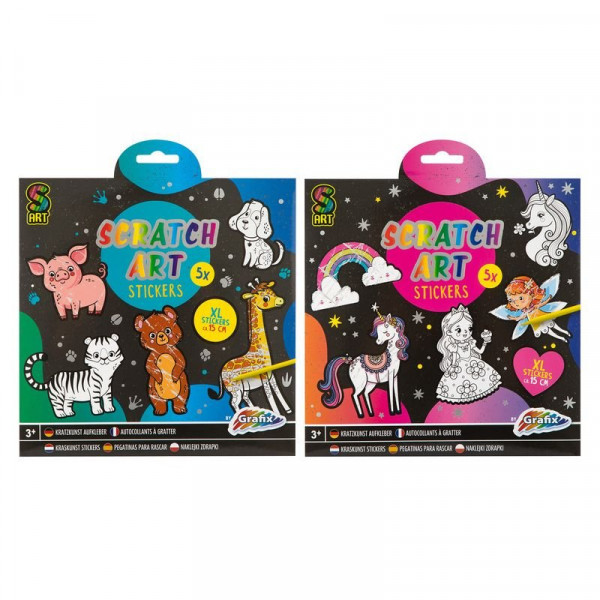 Képkarcoló matricák, 5 db /csomag, kaparó tollal, 2 féle