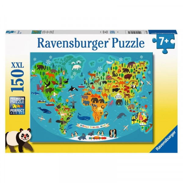 Puzzle 150 db - Állatos világtérkép