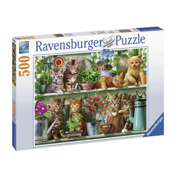 Puzzle 500 db - Cicák a polcon