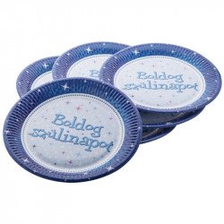 Szülinapi papírtányér 6 darabos - 23 cm, kék Party kellékek Nincs