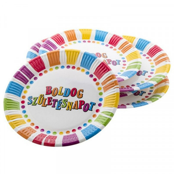 Boldog születésnapot papírtányér 6 darabos - 23 cm