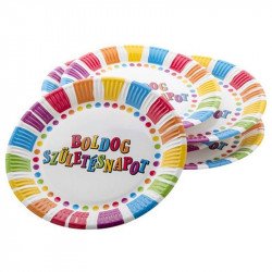 Boldog születésnapot papírtányér 6 darabos - 23 cm Party kellékek Nincs