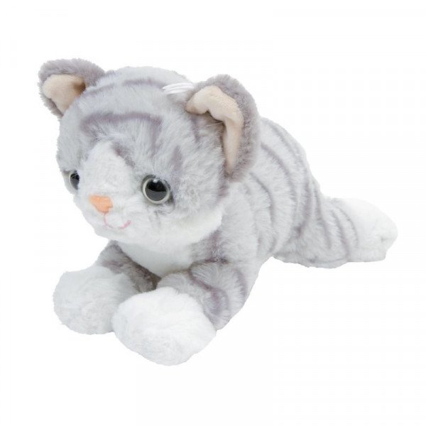 Cica fekvő plüssfigura - szürke, 25 cm