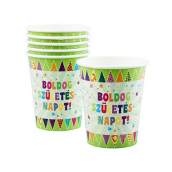 Boldog szülinapot papír pohár 6 darabos - 250 ml Party kellékek Nincs