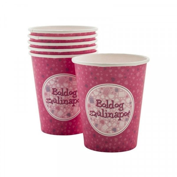 Szülinapi papír pohár 6 darabos - 250 ml, pink