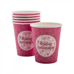 Szülinapi papír pohár 6 darabos - 250 ml, pink Party kellékek Nincs