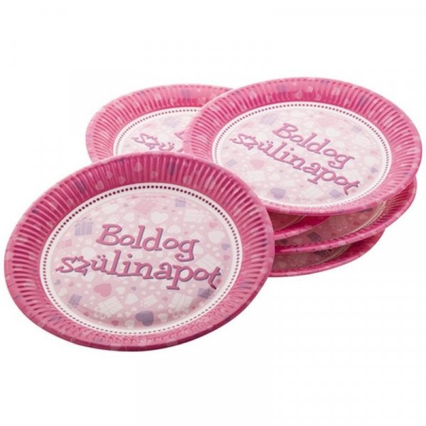 Szülinapi papírtányér 6 darabos - 23 cm, pink