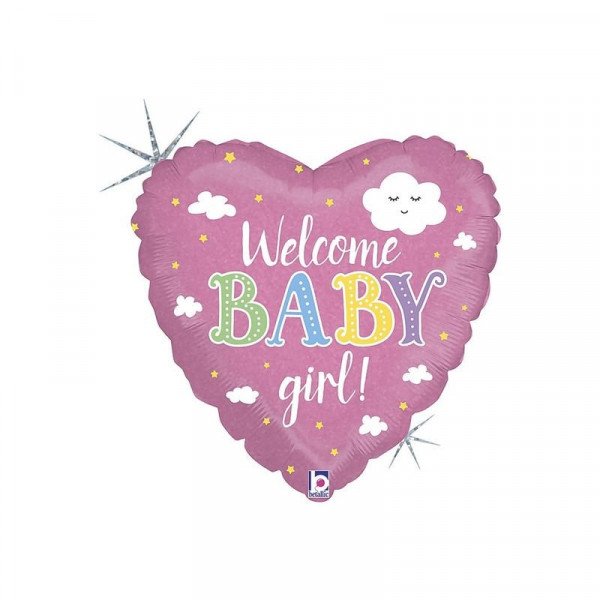 45cm Welcome Baby Girl feliratos, hologrammos fólia lufi