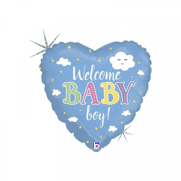 45cm Welcome Baby Boy feliratos, hologrammos fólia lufi