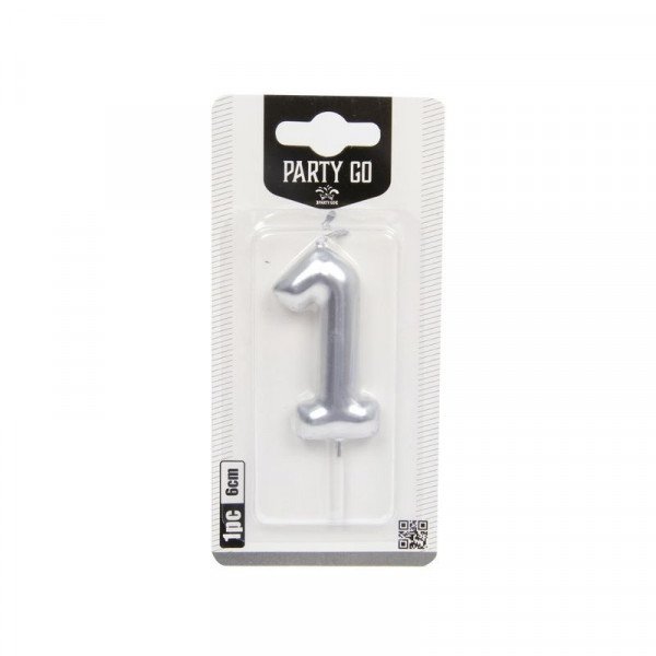 1-s szám gyertya EZÜST 6 cm