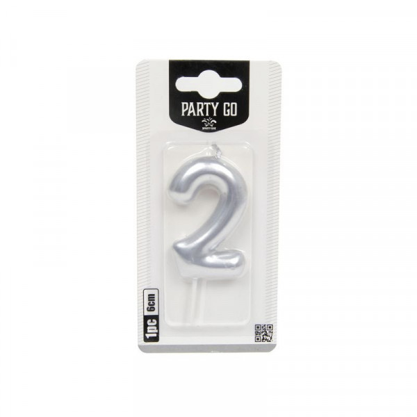 2-s szám gyertya EZÜST 6 cm
