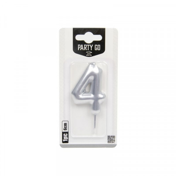 4-s szám gyertya EZÜST 6 cm