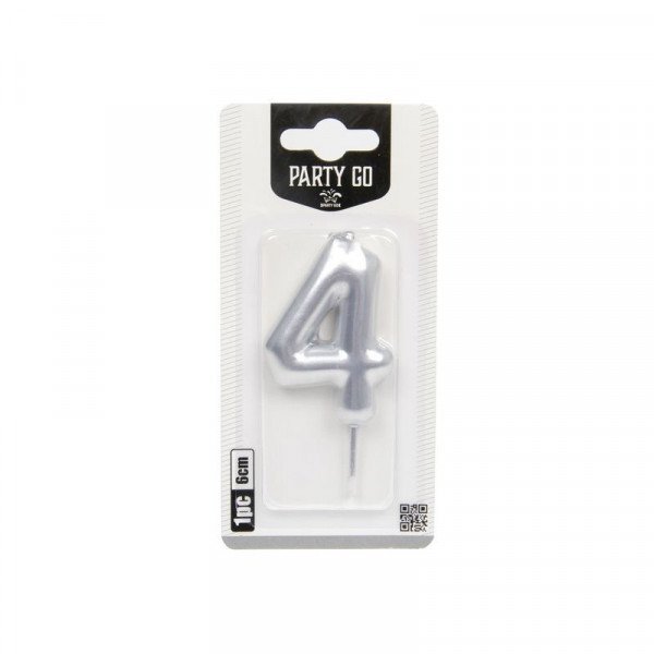 4-s szám gyertya EZÜST 6 cm