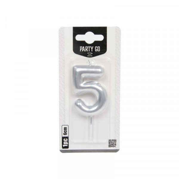 5-s szám gyertya EZÜST 6 cm