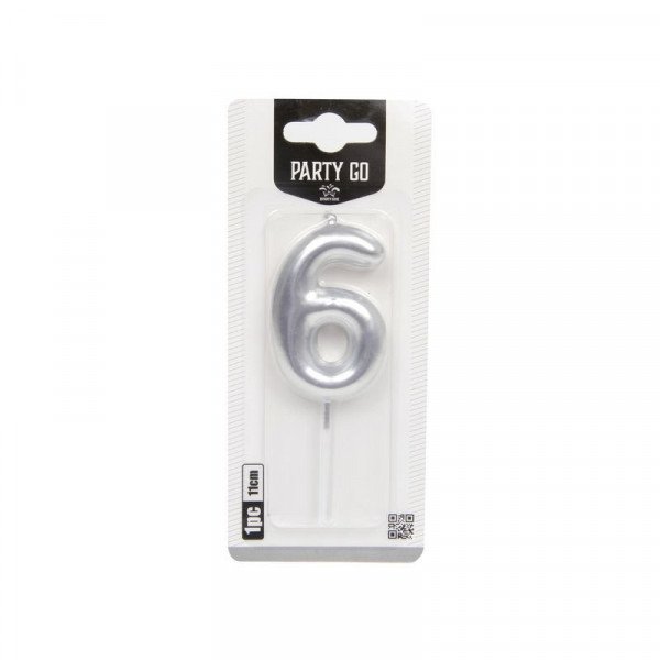 6-s szám gyertya EZÜST 6 cm