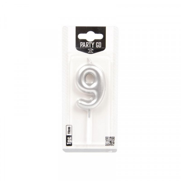 9-s szám gyertya EZÜST 6 cm