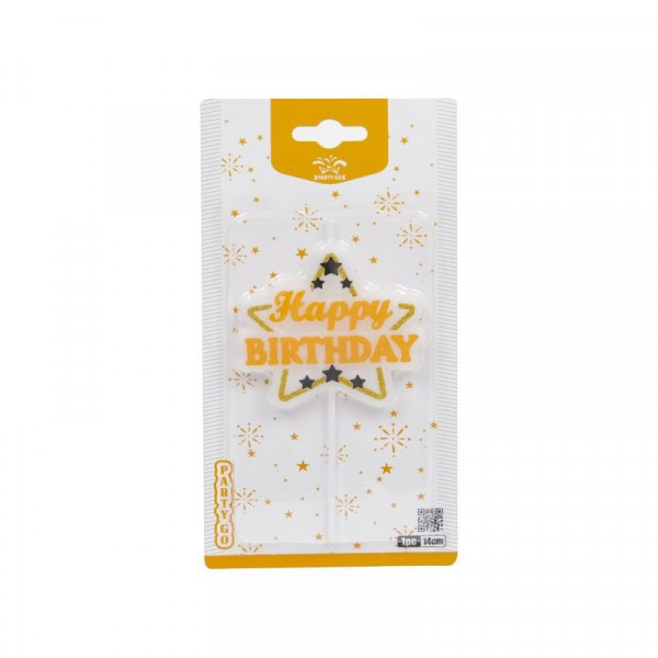 Happy Birthday gyertya csillagalakú 1 db, 14 cm