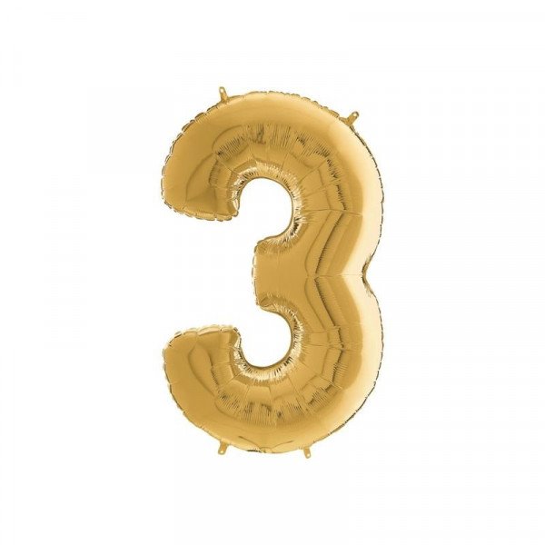 Héliumos fólia lufi, 3-as szám, 65 cm, arany