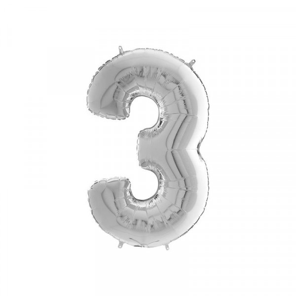 Héliumos fólia lufi, 3-as szám, 65 cm, ezüst