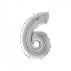 Héliumos fólia lufi, 6-os szám, 65 cm, ezüst Lufi Nincs