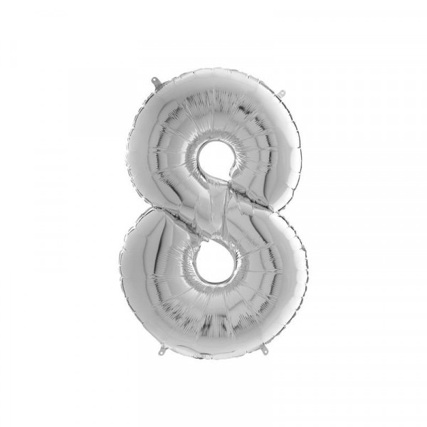 Héliumos fólia lufi, 8-as szám, 65 cm, ezüst