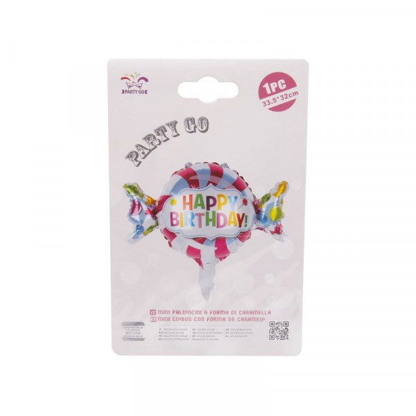 Héliumos fólia lufi 45 cm Happy Birthday cukorka alakú