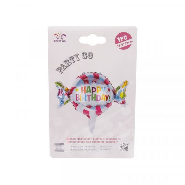 Héliumos fólia lufi 45 cm Happy Birthday cukorka alakú