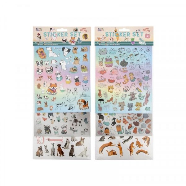 100 db-os matrica szett, kutyák és macskák, 2 féle