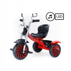 Tricikli zenélő, fénnyel - piros Kerékpár, kiegészítők