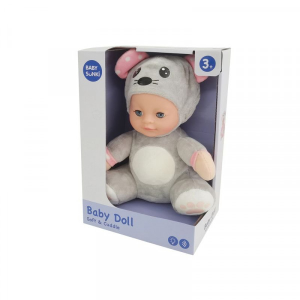 Zenélő, világító altató egér baba, 25 cm
