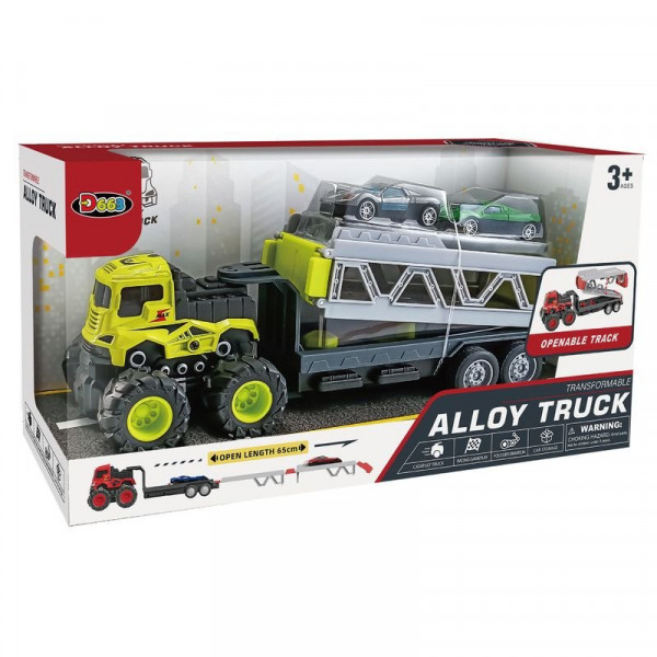 Lendkerekes tréler 2 db fém autóval