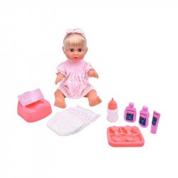Baba, Olivia, 38 cm, fésülhető, iszik-pisil Baba, babakocsi Dolls World