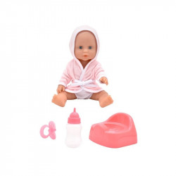 Baba, 30 cm fürdethető, fürdőköpenyben, bilivel, cumisüveggel