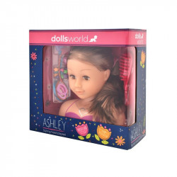 Fésülhető babafej sok kiegészítővel, barna Ashley Baba, babakocsi Dolls World