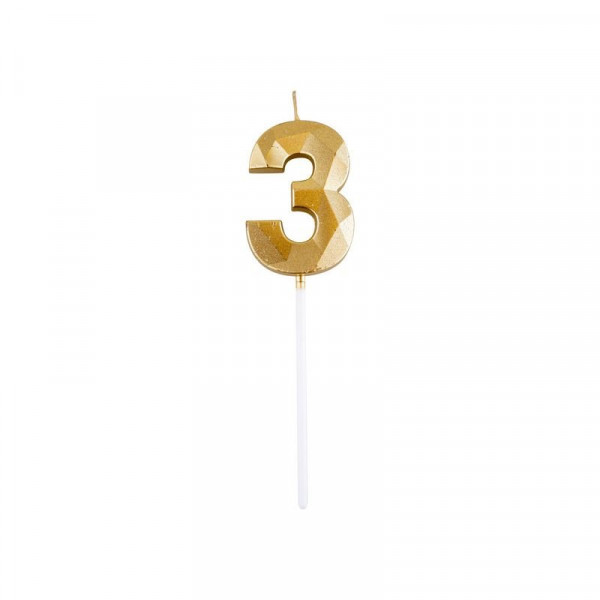 3-as elegáns számgyertya - ARANY