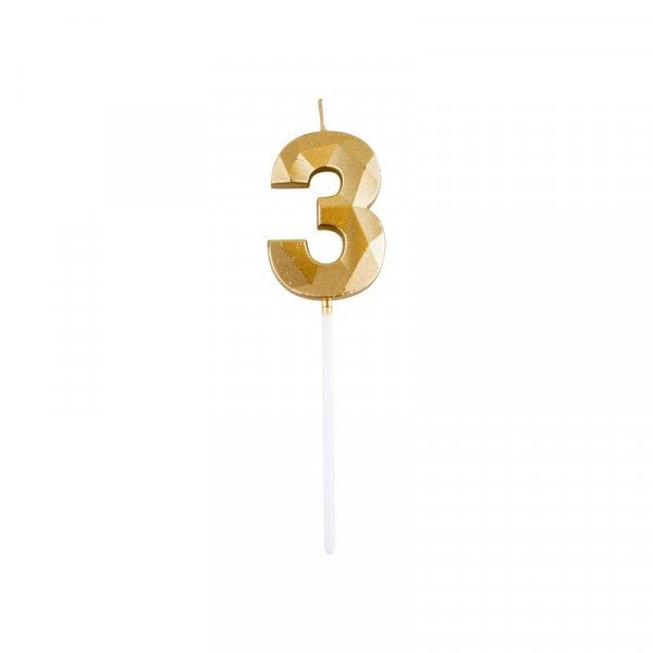 3-as elegáns számgyertya - ARANY