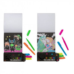 Neon kifestő, 40 lap, 15x15 cm, 5 filctoll, 2 féle