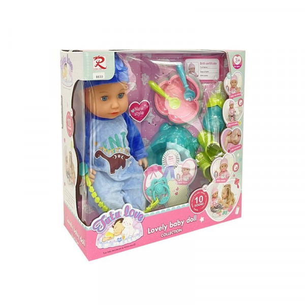 Pisilős, hangot adó fiúbaba kiegészítőkkel